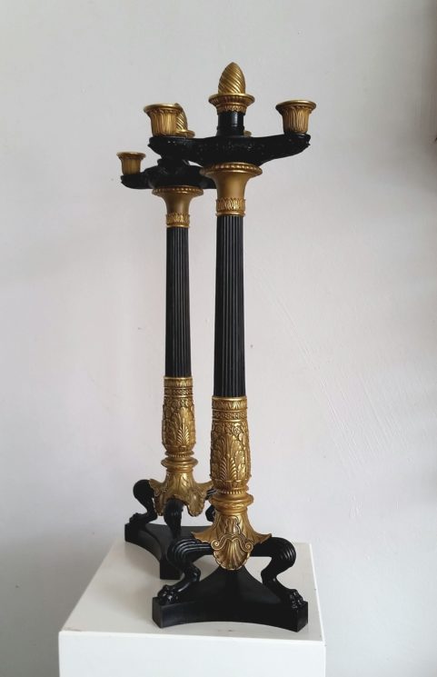 Pair French Empire period bronze candelabra c1815