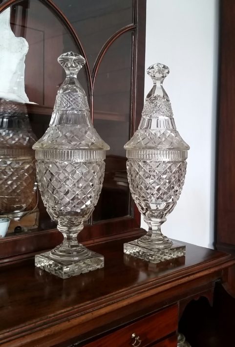 Irish George III period pair of glass mantel vases c 1810