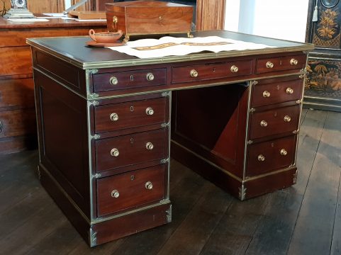 Regency mahogany brass bound campaign partners desk c 1820