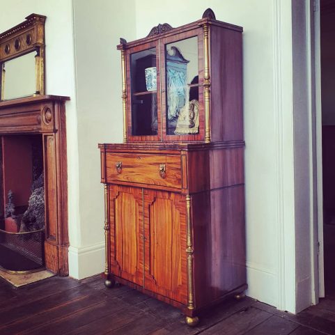 Regency zebrawood Grecian writing cabinet c 1810