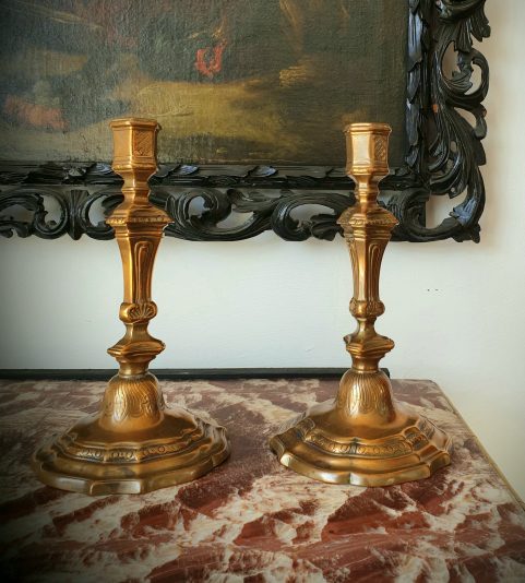 Pair of Regence bronze candlesticks c1730
