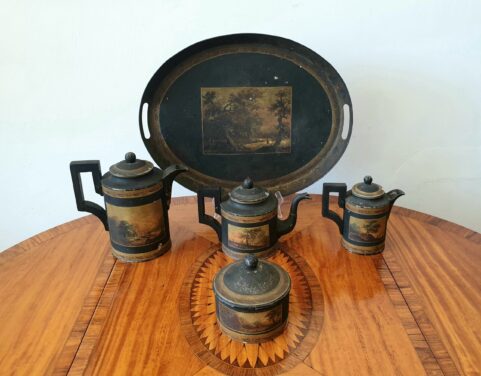 French Empire toleware Arcadian Tea and Coffee set c1810