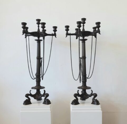Pair of Archaeological Revival Bronze Candelabra c1870