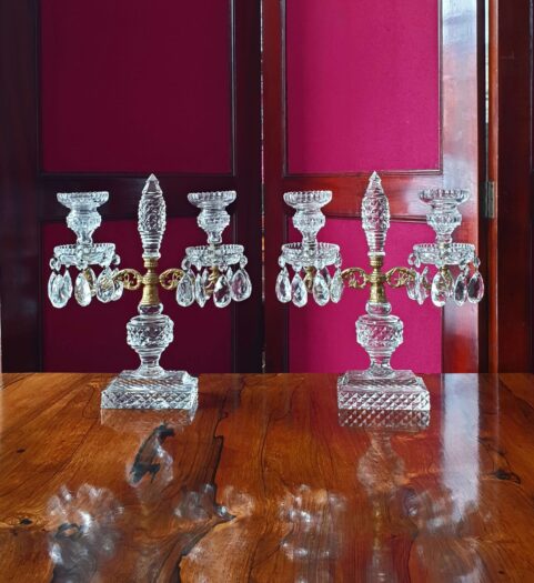 Pair of Irish Regency Glass Candelabra c1815