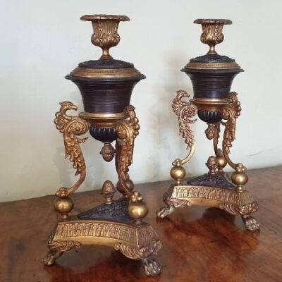 Pair of Regency Bronze Perfume Burner Candlesticks c1820