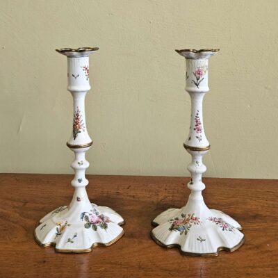 Pair of Bilston enamel Candlesticks c1760