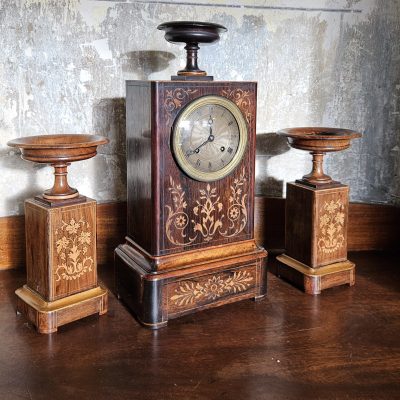 Charles X Rosewood Mantel Clock Garniture c1830