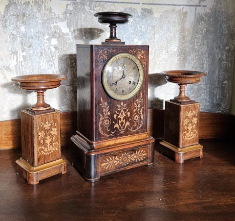 Charles X Rosewood Mantel Clock Garniture c1830