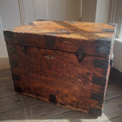 Good Quality Iron & Steel Bound & Zinc Lined Campaign Travel Trunk c1880