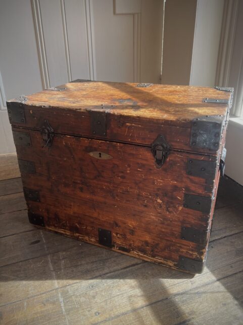 Good Quality Iron & Steel Bound & Zinc Lined Campaign Travel Trunk c1880